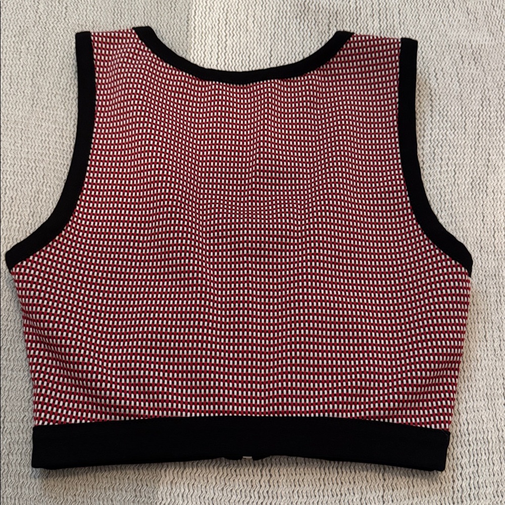 Zara Black-Trim Red & White Check Zip Cropped Tank - Picture 3 of 3